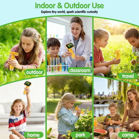 Kid Friendly Digital Handheld Microscope With 5 Slides 2.4 Inch IPS LCD 1000X Magnification 1080P Video 32GB Card Portable Pocket Microscope For Boys And Girls Aged 3 To 12 Cool Science Toy used indoors and outdoors
