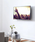 Ultra Slim TV Wall Mount For 32 To 80 Inch Flat Screens With Razor Thin 1.25 Inch Clearance and Smooth Pull String Locks in a living room setup.
