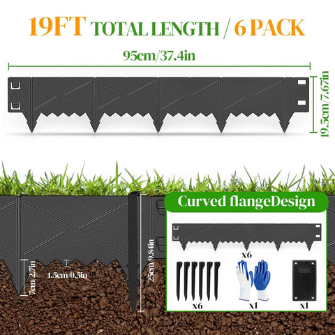Six Pack Heavy Duty Metal Landscape Edging Kit With Hammer In Stakes For No Dig Garden Borders, Flexible Interlocking Panels