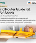 MatchFit Grid Routing Guide Kit For Dovetail Clamping Tracks, Self Indexing Router Jig For One Half Inch Shank in use