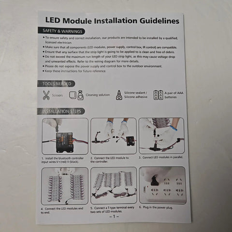 Installation guide for 120Ft SMD5050 RGB Storefront LED Lights With Smart Bluetooth Control 240 LEDs Waterproof Module Kit