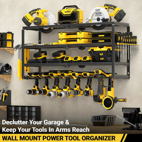 4 Layer Power Tool Organizer Wall Mount With Charging Station 32 Inch Cordless Drill Rack Battery Tools Holder Shelf for garage