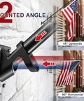 Mounted angle options of 3x5 US Flag Pole Kit With Heavy Duty 5ft Tangle Free Flagpole And Weather Resistant Embroidered American Flag, Stainless Steel Black Pole, Mount Bracket, Easy Outdoor Porch Flag Display.