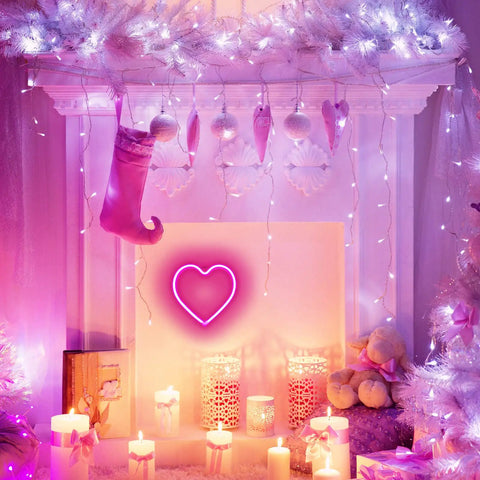 Pink Neon Heart LED Light For Bedroom Or Living Room USB Or Battery Operated Mood Lamp With Four Hooks