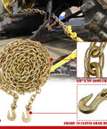 Grade 70 3/8 Inch By 20 Foot Transport Chain With Clevis Grab Hooks DOT Approved Heavy Duty Tie Down Binder Chain Yellow Zinc
