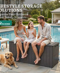 134 Gallon Waterproof Resin Deck Box With Lock Doubles As A Two Person Bench For Patio Cushions Garden Tools And Pool Gear