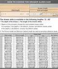 BAIDICE heavy-duty drawer slides with lock, 12in – size guide diagram showing available lengths and cabinet depth.