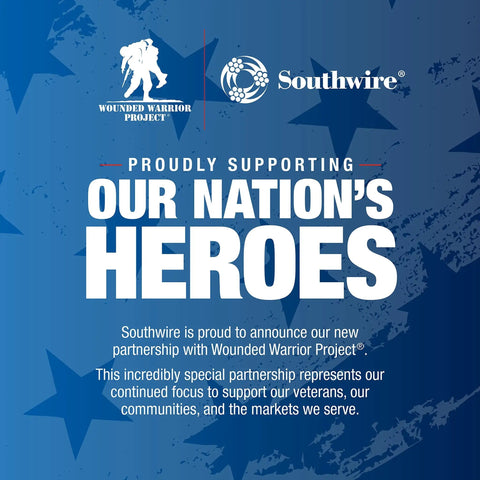 Announcement image with logos of Wounded Warrior Project and Southwire, highlighting partnership to support veterans.