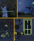 Glow In The Dark Tape With 30 Feet Of 1 Inch Width Premium Industrial Grade Indoor And Outdoor Luminous Tape For Night Time Visibility Easy To Spot Objects And Safer Steps used creatively on hula hoop, frisbee, bicycle, and doorway for night visibility.