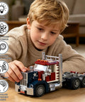 Epic Classic American Semi Truck Building Kit For Kids And Adults With 269 Pieces In ABS Plastic Realistic Long Nose Tractor Trailer Model built by a child