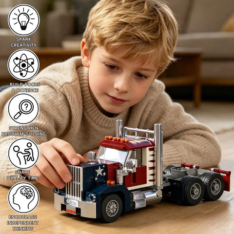 Epic Classic American Semi Truck Building Kit For Kids And Adults With 269 Pieces In ABS Plastic Realistic Long Nose Tractor Trailer Model built by a child