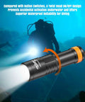D580 Scuba Dive Light 530 Lumens Underwater Flashlight With 6 Degree Narrow Beam IP68 Waterproof, torch shining in ocean
