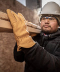 Worker wearing Insulated Leather Work Gloves For Men With 100G 3M Thinsulate And Fleece Lining Full Grain Cowhide Ergonomic Fit