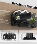 Space Saving Ski And Snowboard Wall Mount With Non Slip Rubber Grip Pads Garage Storage Rack details, black and gray utility hook, soft TPE pads.