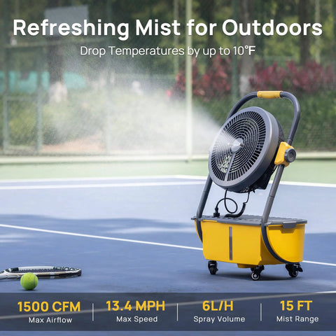 Cordless Misting Fan With 11L Tank Rechargeable Battery And 12 Inch Blade Delivers 15 Foot Mist Range For Backyard Cooling