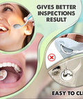 LED Lighted Dental Mirror For Easy At Home Teeth Checks With Bright Illumination Anti Fog Handheld Mouth Mirror For Inside Mouth Gums And Tongue Reusable Dentist Style Dental Mirror For Home Use 2 Pack, shown near open mouth