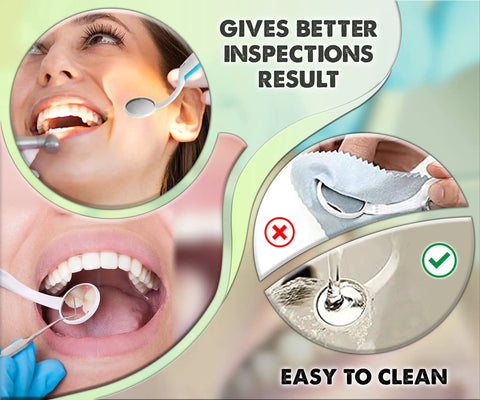 LED Lighted Dental Mirror For Easy At Home Teeth Checks With Bright Illumination Anti Fog Handheld Mouth Mirror For Inside Mouth Gums And Tongue Reusable Dentist Style Dental Mirror For Home Use 2 Pack, shown near open mouth