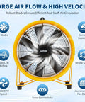 Front view of a 12 Inch High Velocity Air Mover Blower With 3500 CFM Beast Mode Airflow, featuring 7 aluminum blades and dual speed settings.