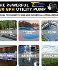 Image showing 12V DC Mini Portable Water Pump for sump drainage applications in garden, swimming pool, pond, fish tank, basement, irrigation.