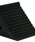 Rock Solid Reinforced Rubber Wheel Chock With Chain Eye Super Snug Fit Stops Rolling Cold For Cars Trucks Rv Trailers built tough with ridged surface.