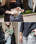 Compact Women’s Bifold Wallet With RFID Blocking Leather Card Holder Zipper Coin Pocket in use by various women on the go