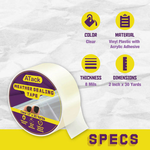 Transparent Window Weather Sealing Tape 2 Inch By 30 Yards Clear Draft Blocking Sealing Film Tape No Residue No Mess