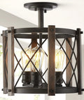 Oil Rubbed Bronze 14 Inch 3-Light Iron Flush Mount Ceiling Light with diamond basket shade in rustic farmhouse style.