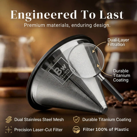 Reusable Stainless Steel Pour Over Coffee Filter For Chemex, Hario V60 And Drippers, Fine Mesh No Plastic Brew, Rust Resistant