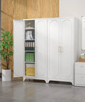 Tall White Metal Pantry Cabinet With Door 75 Inch High Kitchen Storage Cupboard open with books inside