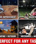 Beast Bright Telescoping Area Light With 8 Foot Extension And Removable Flashlight in various settings