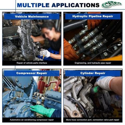 Various automotive and mechanical repairs using the 165 Piece AC Seal Washer Kit For Automotive Compressors Six Size Set.