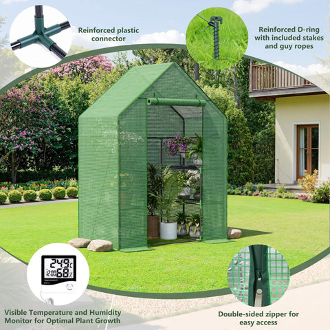 Outdoor Walk In Greenhouse With Three Tiers And Four Shelves, Heavy Duty PE Cover, Easy Setup No Tools Needed Detach Design, Ideal For Garden Or Backyard Growers, A Compact Yet Sturdy Shelter For Plants All Season