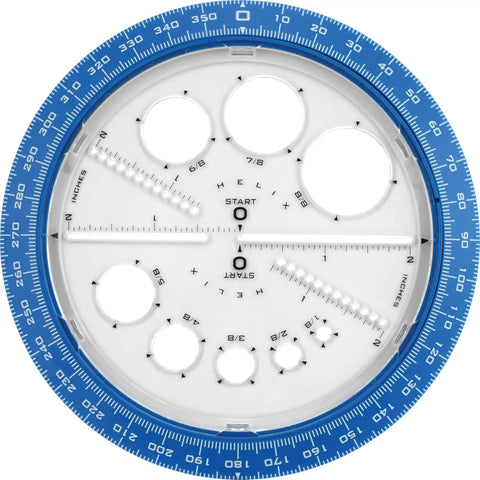All-In-One Angle And Circle Maker With Integrated Circle Templates And 360 Degree Rotation, 6 Inch And 15 Cm Size, Beveled Edges, Slot Guides, Inside Rotating Disk, Assorted Colors, Protractor And Compass Hybrid Tool, blue