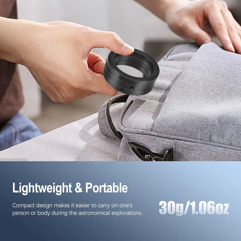 Person holding a lightweight 1.25 Inch Parfocal Eyepiece Rings Set of Three For Rapid Focus Switching, placing it in bag.