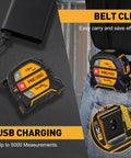 2-In-1 Laser Tape Measure With 135 Ft Range, Rechargeable Distance Tool And 16 Ft Manual Tape, High-Precision Readings Within 1/8 Inch, Six Modes Including Distance, Continuous, Area, Volume, And Two-Point Pythagorean Method, belt clip and USB charging