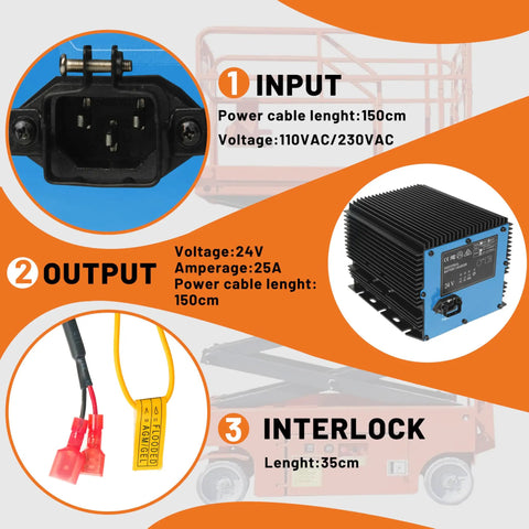 Top Shelf Heavy Duty 24 Volt 25 Amp Automatic Battery Charger For Scissor Lifts Rock Solid Smart Charging With Seamless Shutdown And Beefy Daily Job Site Reliability