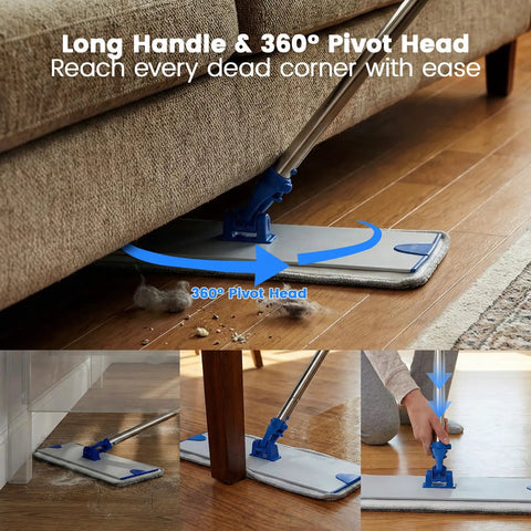 18 Inch Microfiber Flat Mop With Heavy Duty Stainless Steel Handle And Durable Aluminum Base for wet and dry floor cleaning under furniture.