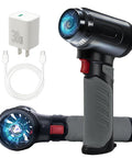 Cordless Car Dryer Air Blower 680 CFM Jet Turbo Fan with 30W fast charger and cable for auto detailing.
