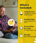 Man using mobile app for Electrical Fire Prevention Sensor And Yearlong Home Service, Cuts Fire Risk Up To 80 Percent, Residential Use Only, 12 Months Included, Easy Safety Upgrade For Your Smart Home with service details displayed.