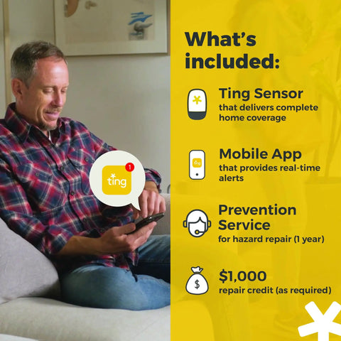 Man using mobile app for Electrical Fire Prevention Sensor And Yearlong Home Service, Cuts Fire Risk Up To 80 Percent, Residential Use Only, 12 Months Included, Easy Safety Upgrade For Your Smart Home with service details displayed.