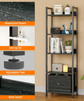 5 Tier Bookshelf With Drawer And Industrial Style Bakers Rack In Black, featuring waterproof board and anti-tip kit.