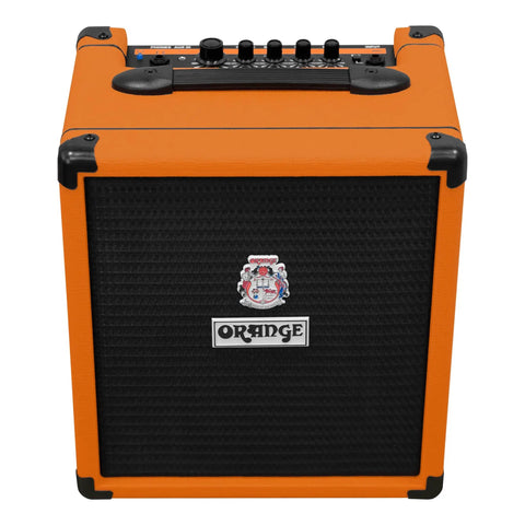 Crush Bass 25 Watt 8 Inch Bass Amp And Speaker Combo With Analog Signal Path Three Band EQ front view, orange color