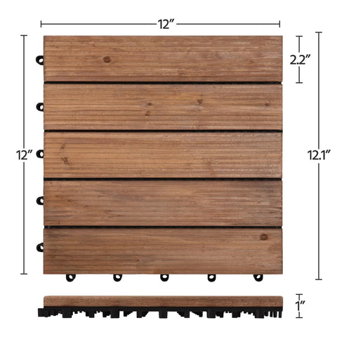Interlocking Patio Deck Tiles 12x12 Inch Wood Floor Tiles Outdoor Flooring for Patio Garden Deck Poolside Brown All Weather Fir Wood PVC