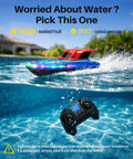 Two Pack RC Boats For Kids Ready To Race With 7 Mode LED Lights Water Spray Dual Batteries Two Point Four GHz Remote Range 164 Feet