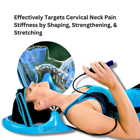 Posture Pump Model 1100-S Single Air Cell Cervical Decompression Device For Neck Pain Relief And Spine Alignment in use, featuring air pump attachment.
