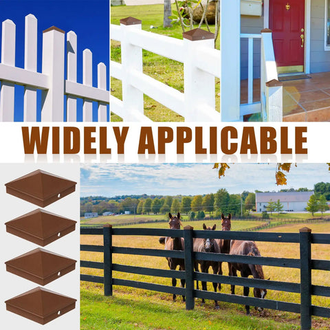 8 Pack 4x4 Aluminum Pyramid Post Caps Brown for All Weather Outdoor Fence and Deck Posts 3.5 x 3.5 to 3.625 Inch Includes 16 Screws