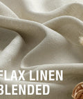 Close-up of textured linen blend fabric, part of Natural Linen Curtains 108 Inch Long, 2 Panels, for a rustic farmhouse vibe.