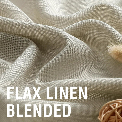 Close-up of textured linen blend fabric, part of Natural Linen Curtains 108 Inch Long, 2 Panels, for a rustic farmhouse vibe.