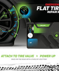 Flat Tire Emergency Repair Kit With Five Point Eight Four Ounce Sealant And Digital Tire Inflator Pump, diagram in action.
