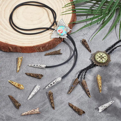 40 Pcs Bolo Tie Tips Set In 4 Colors, 1.4 Inch Long Brass End Caps, 9mm Bolo Tie Findings For DIY Crafts And Clothes Decor, Retro Western Style Dope Accessories Replacement Buckles on bolo cords